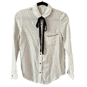 Mango Heart Print Blouse with Neck Tie